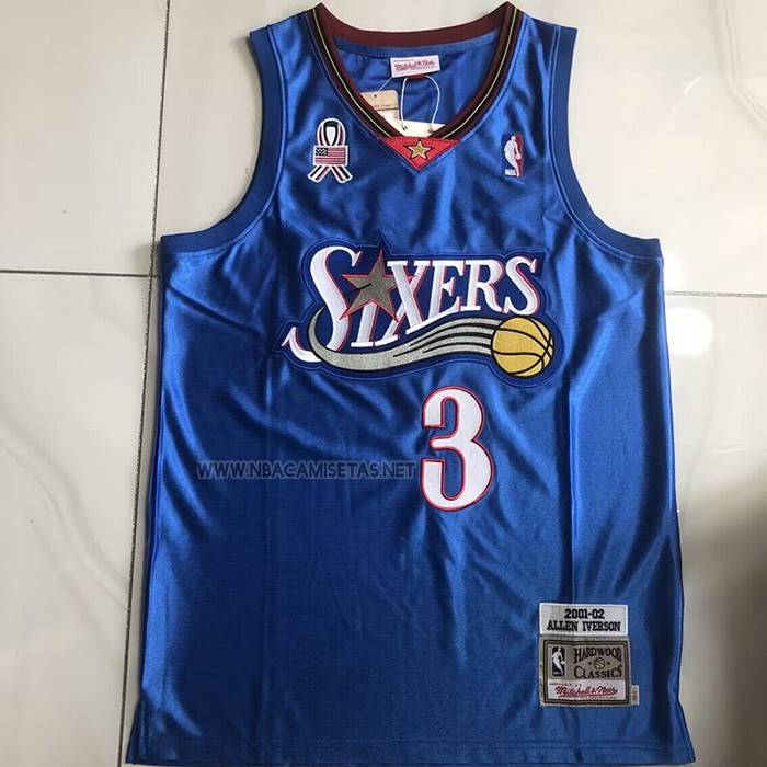 Camiseta Philadelphia 76ers Allen Iverson NO 3 Mitchell & Ness 2001-02 Azul